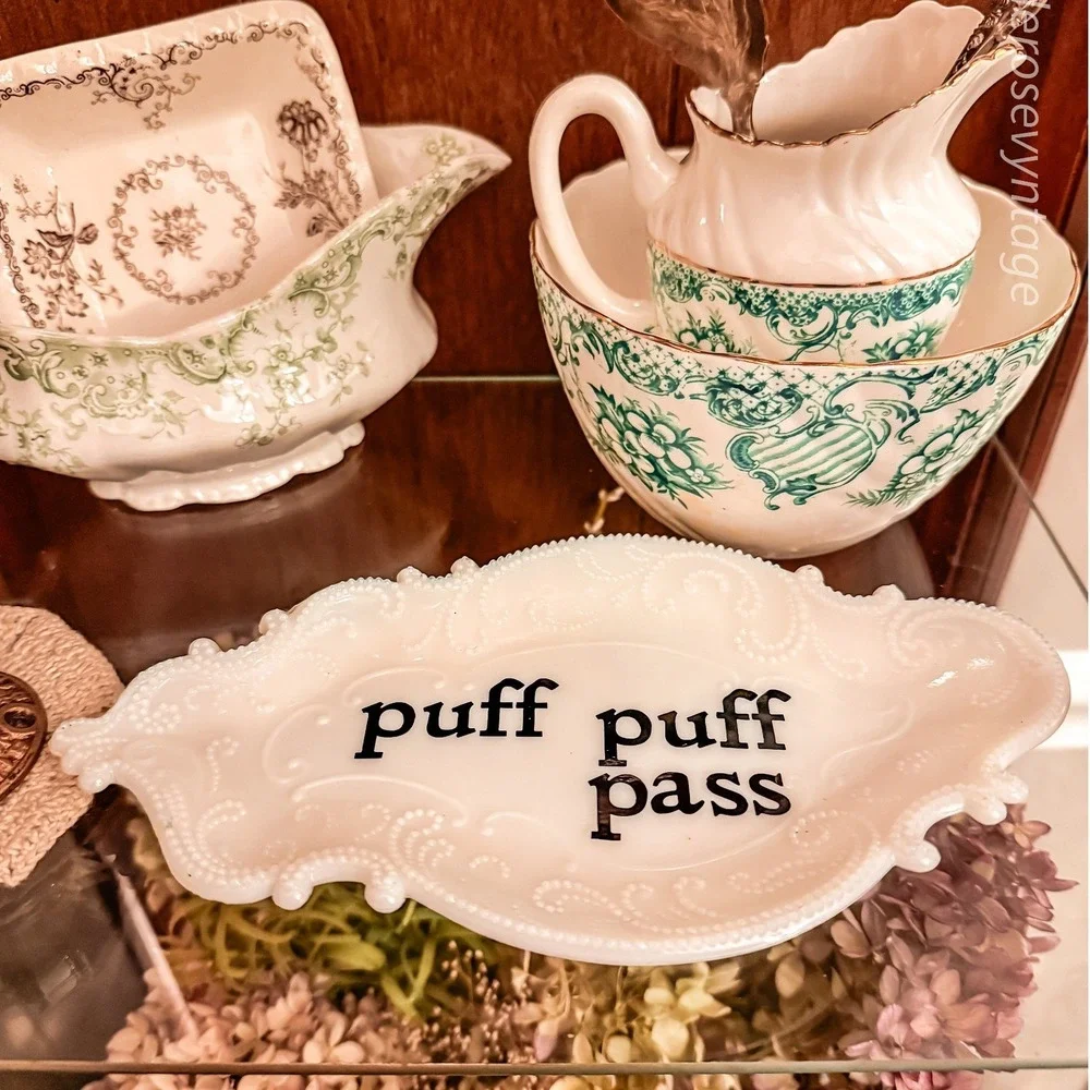 Milk Glass Tray‎ Silly